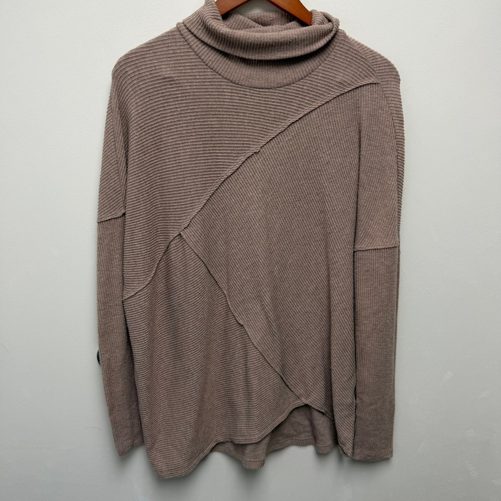 H by Bordeaux Mauve Taupe Ribbed Cowl Neck Layered Front Knit Sweater Size M